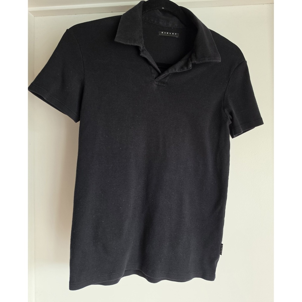 Sisley Polo Shirt Women XS Black 100% Cotton Short Sleeve Casual Collared Top